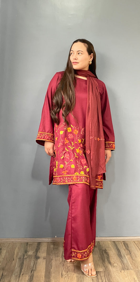 Noori Co-ord Set | Maroon