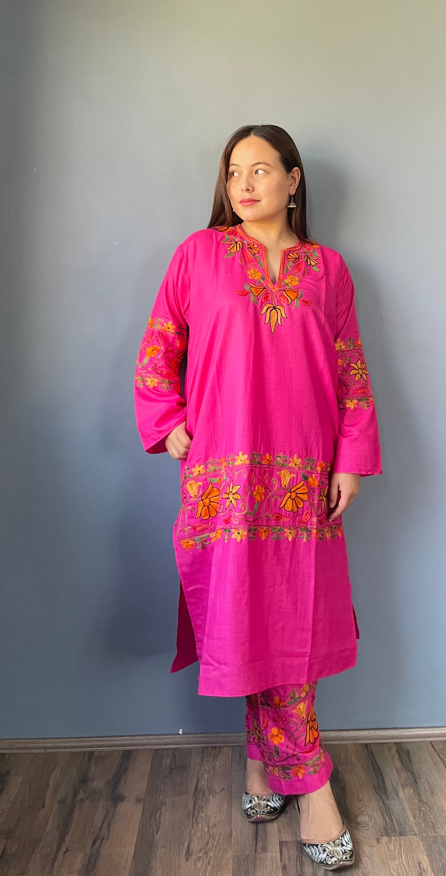 Coord | Pink | Green And Golden Aari Embroidered