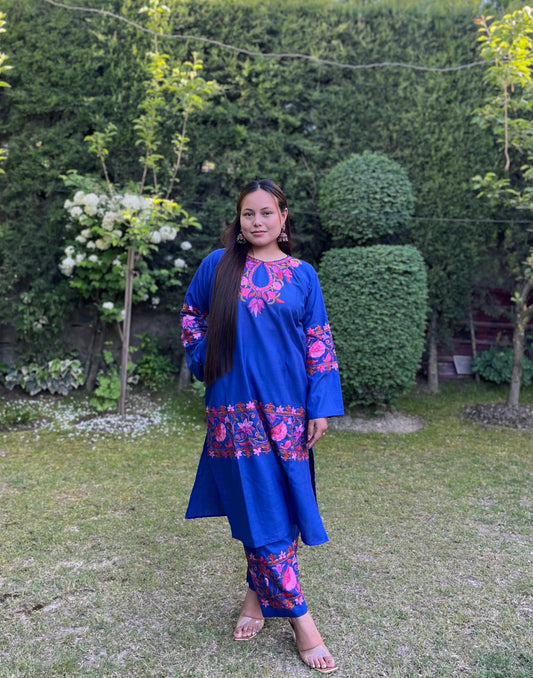 Coord | Blue | Pink Aari Embroidered