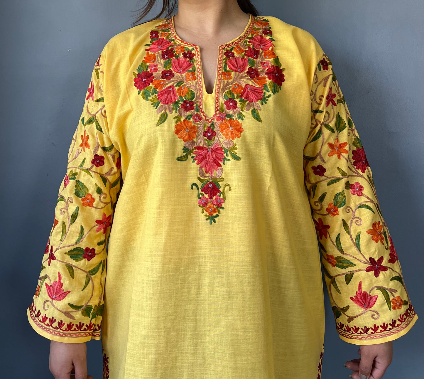 Sonzal Kurti | Daisy Yellow With Orange Embroidery