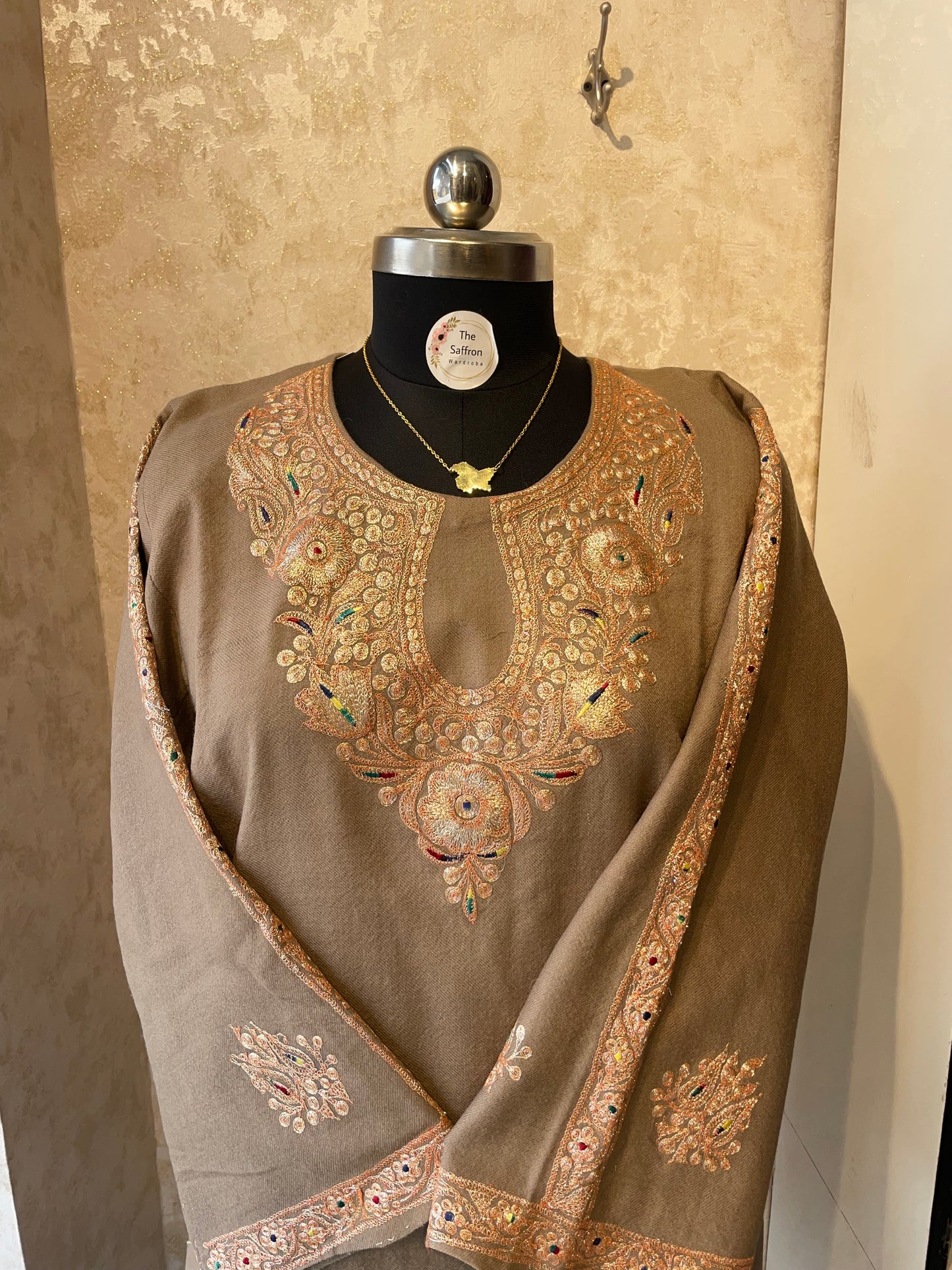 Tilla Embroidered Pheran | Pashmina Brown