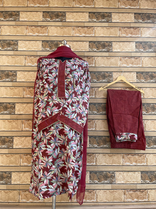 Floral Printed Coord Set | Maroon | Bell Sleeves