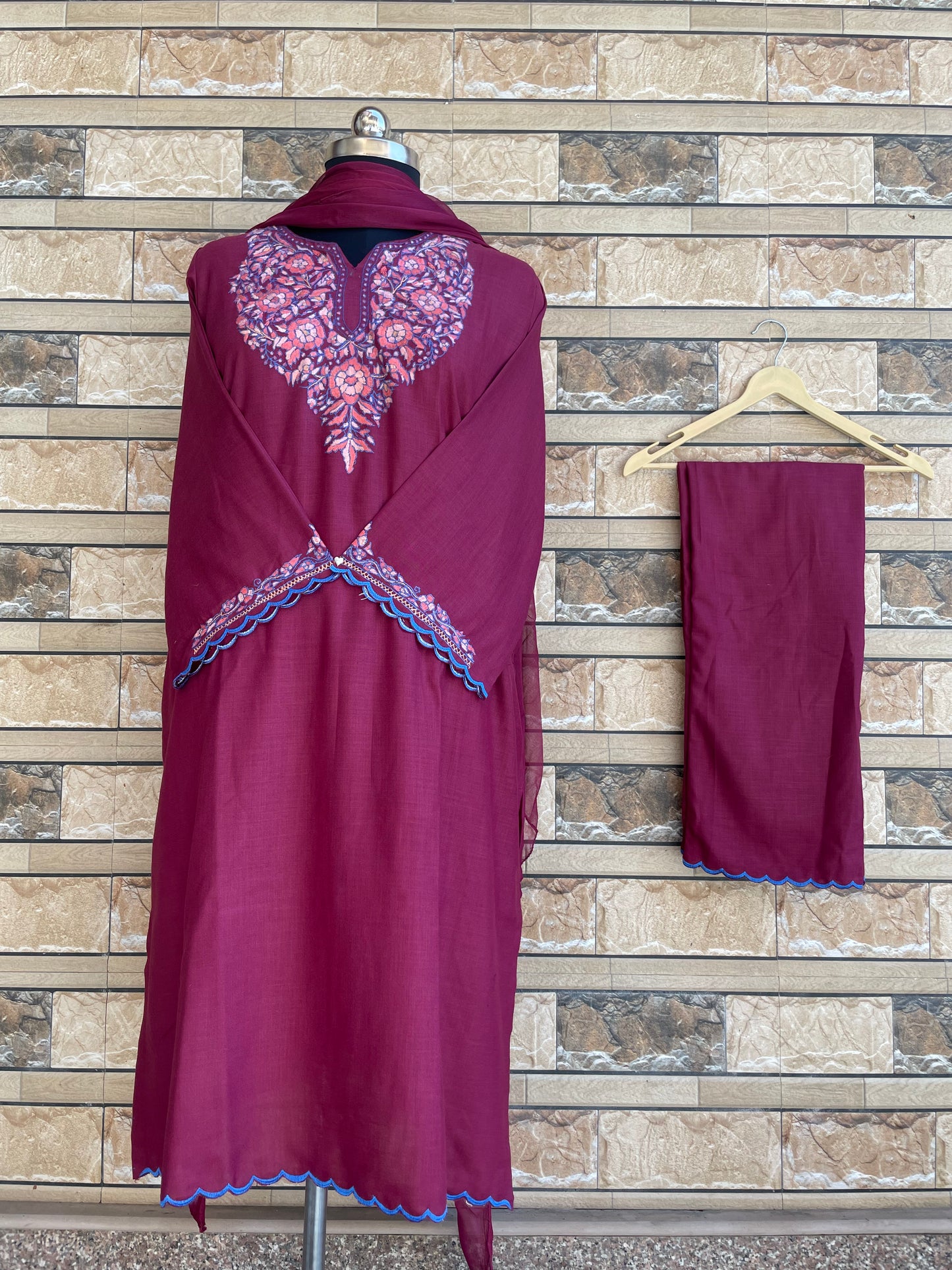 Sozni Suit | Magenta (Blue Embroidery)