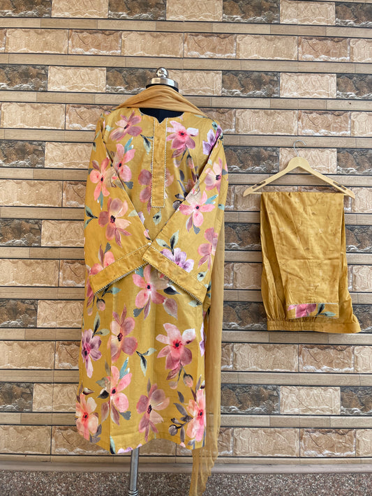 Floral Printed Coord Set | Mustard | Bell Sleeves