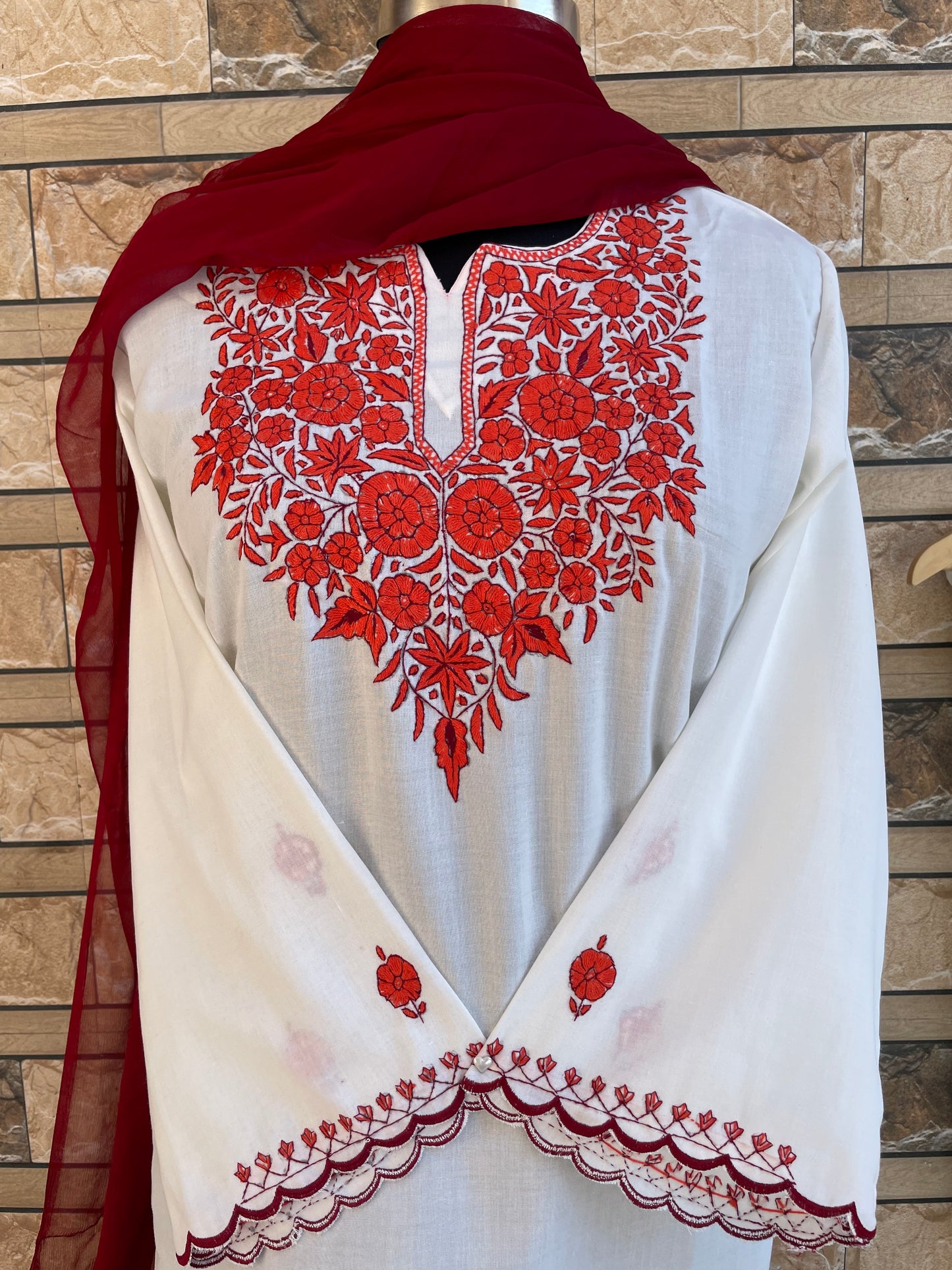 Sozni Suit | White (Red Embroidery)