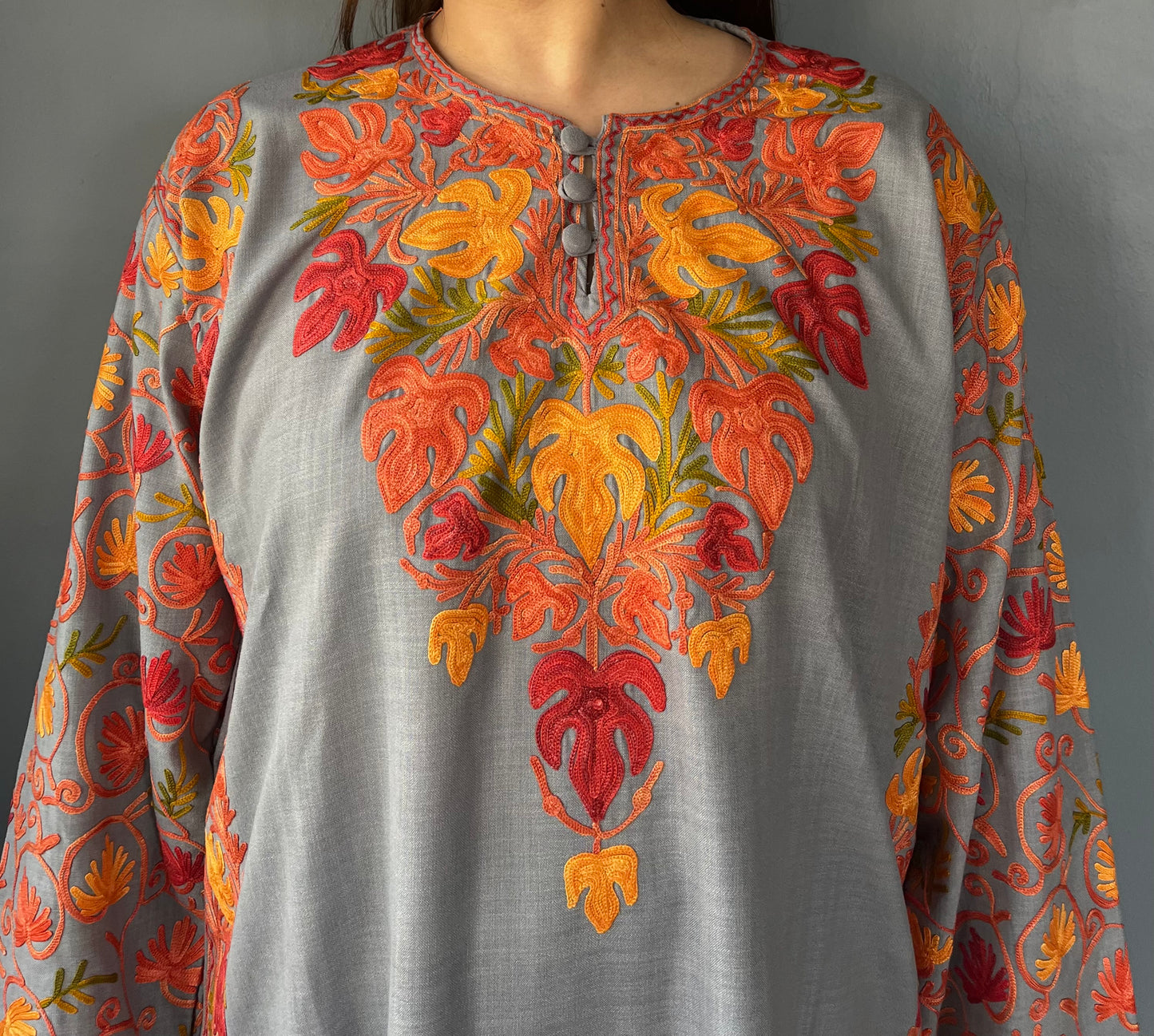 Bahaar Kurta Set | Gray With Red Embroidery