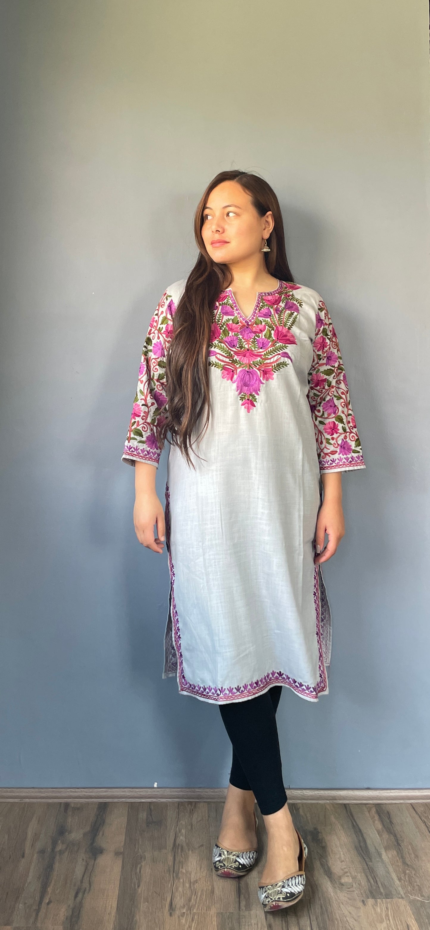 Sonzal Kurti | Blue Gray With Purple Embroidery