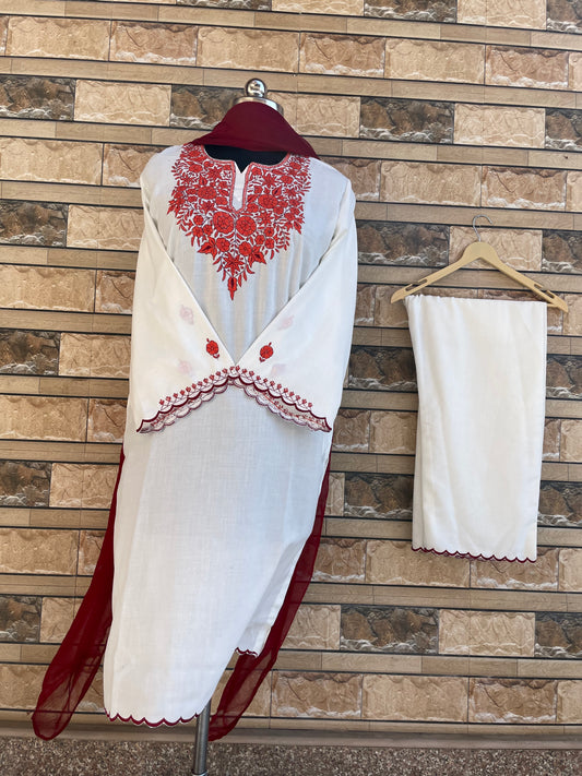 Sozni Suit | White (Red Embroidery)