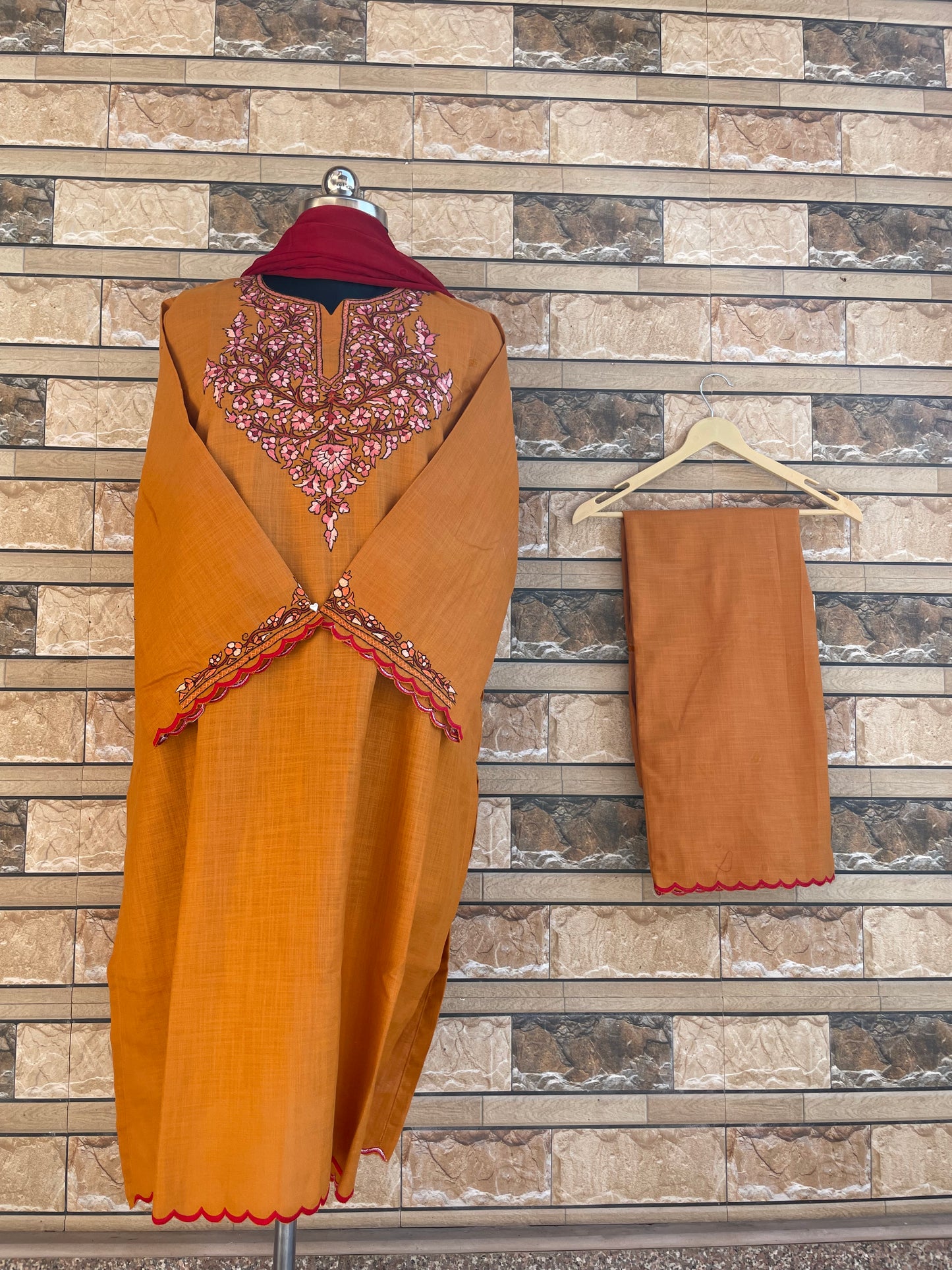 Sozni Suit | Mustard (Pink Embroidery)