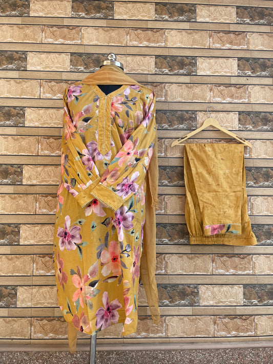 Floral Printed Coord Set | Mustard | Cuff Sleeves