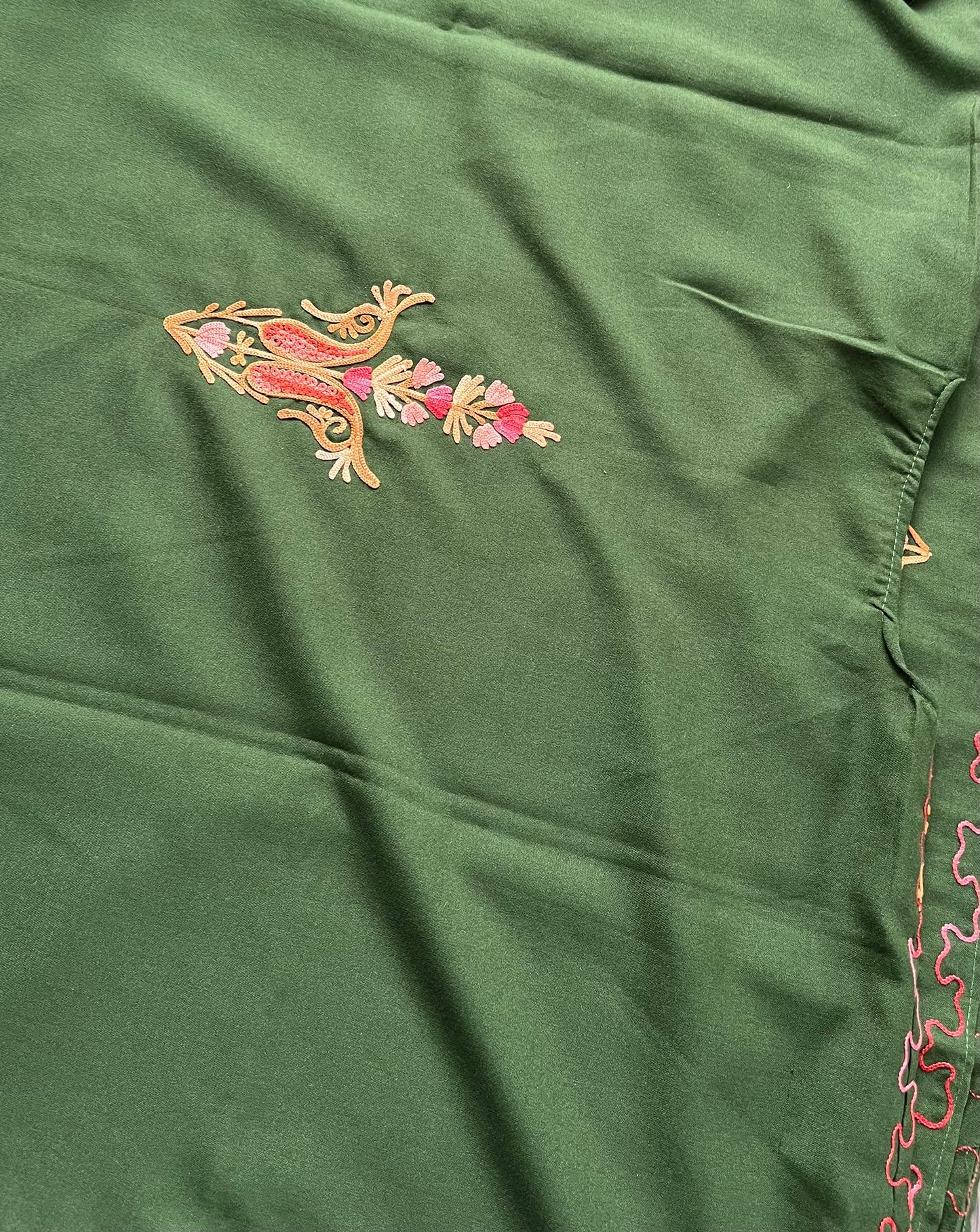 Aari Embroidered Cotton Kaftan | Olive Green With Orange Embroidery