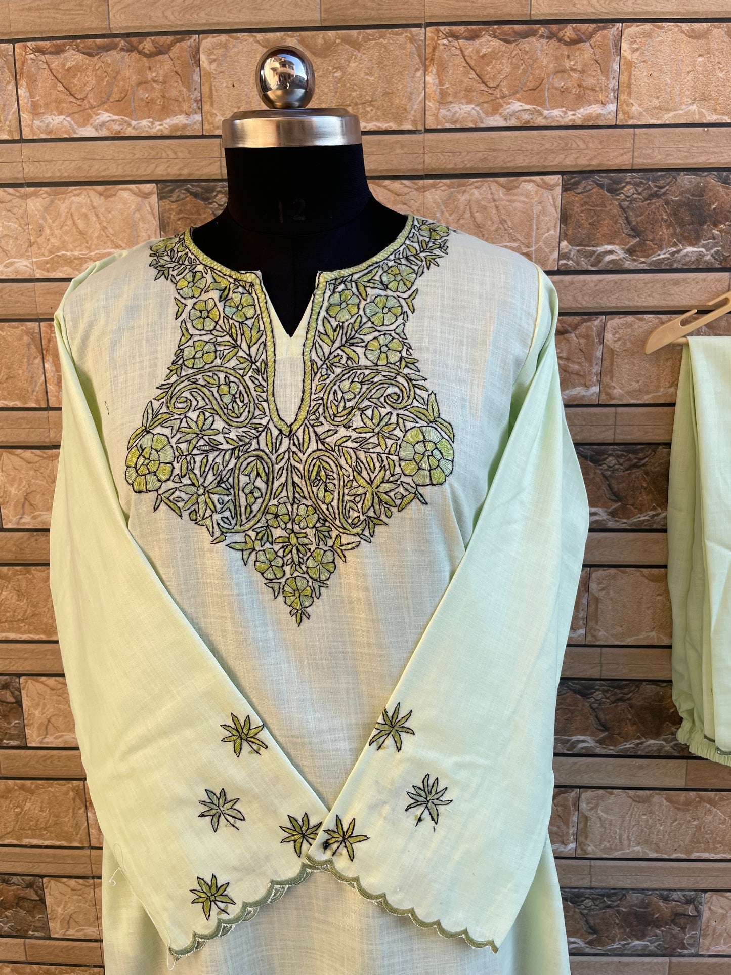 Sozni Embroidered Suit | Mint Green (Green Embroidery)