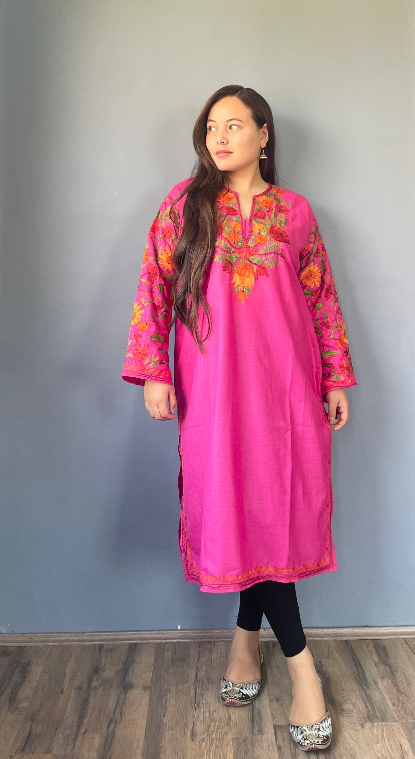 Sonzal Kurti | Bright Pink With Red Embroidery