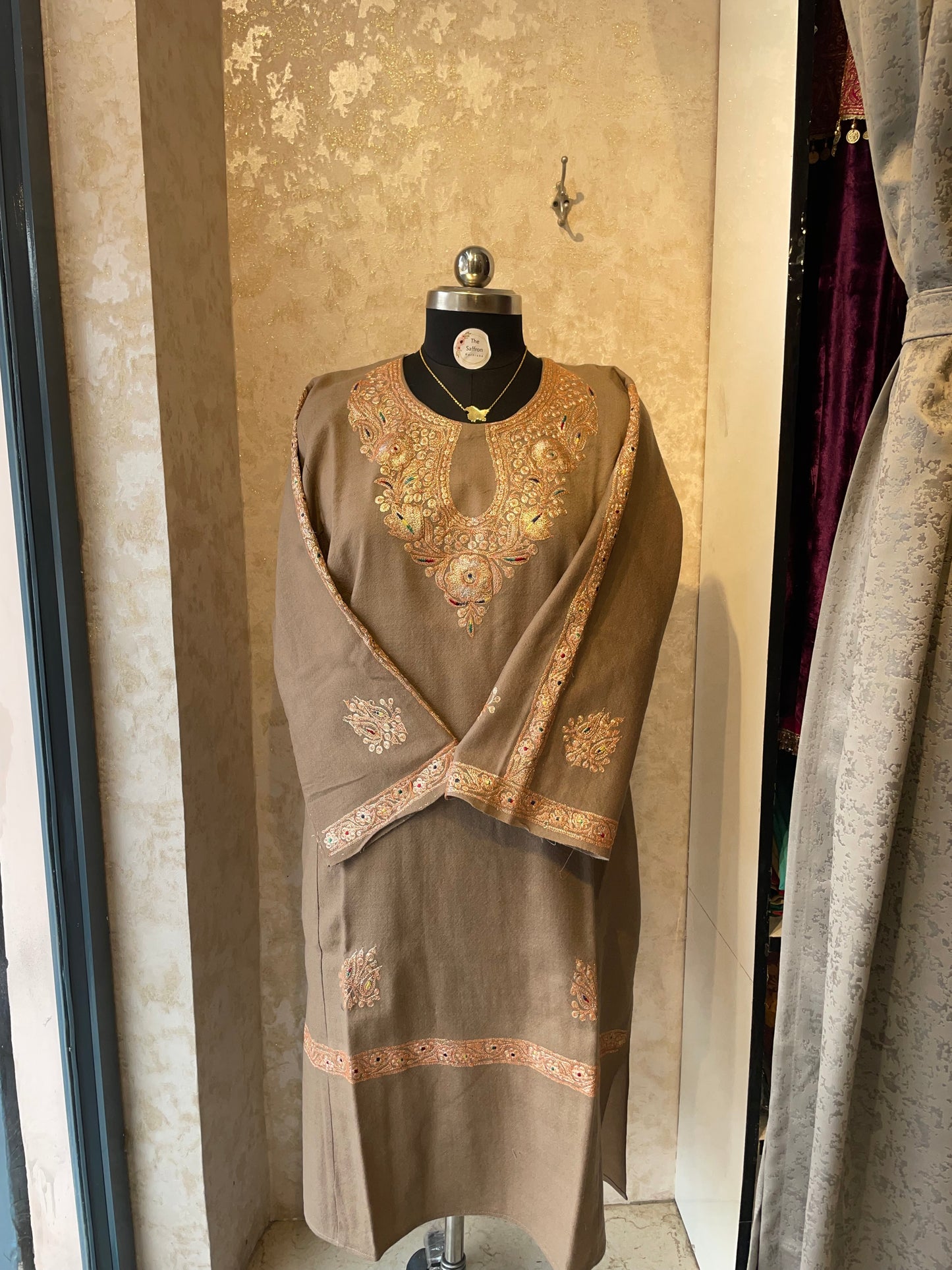 Tilla Embroidered Pheran | Pashmina Brown