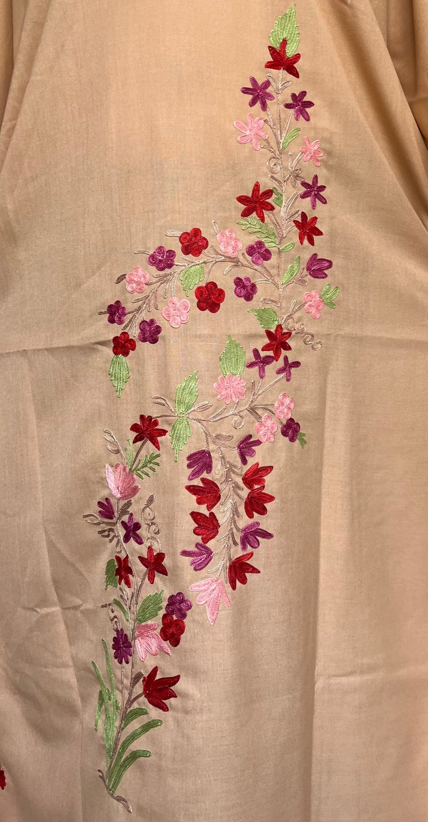 Aari Embroidered Cotton Kaftan | Desert Sand With Red Embroidery