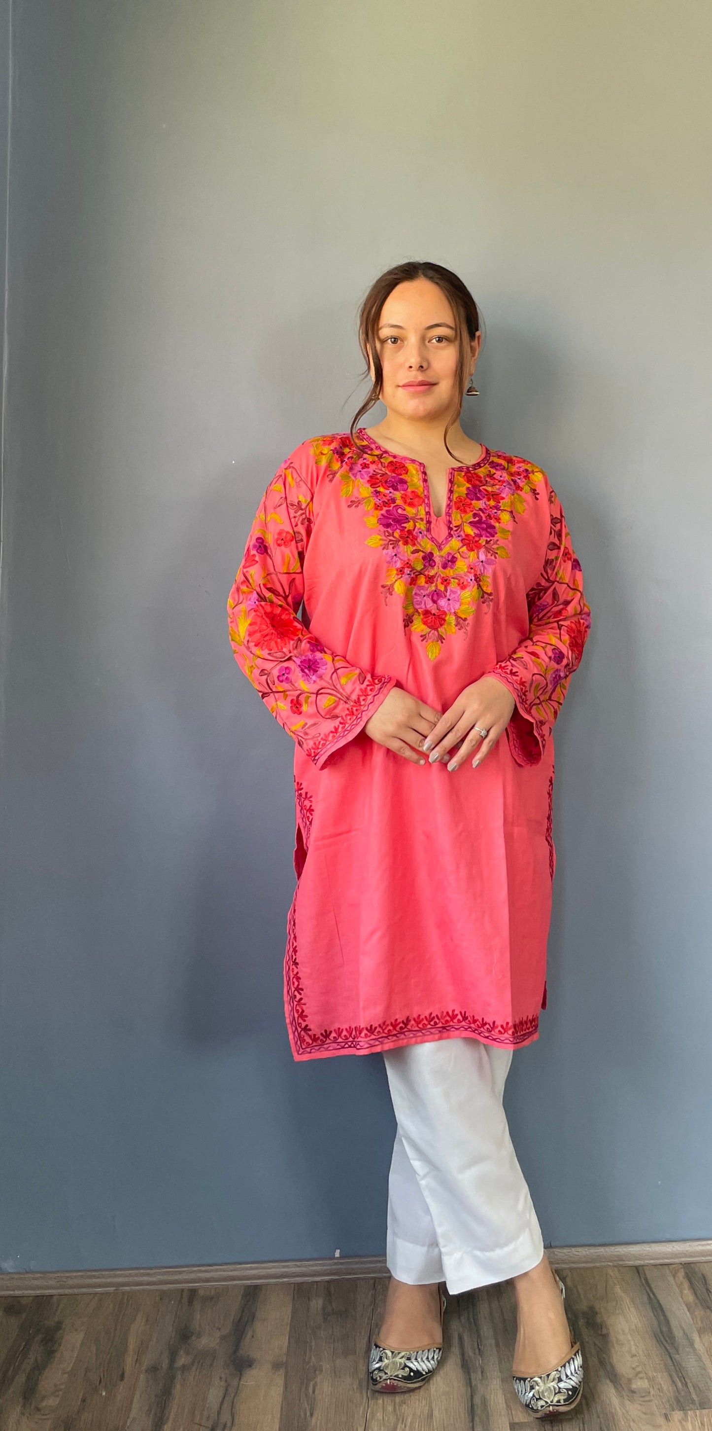 Sonzal Kurti | Light Pink With Purple Embroidery