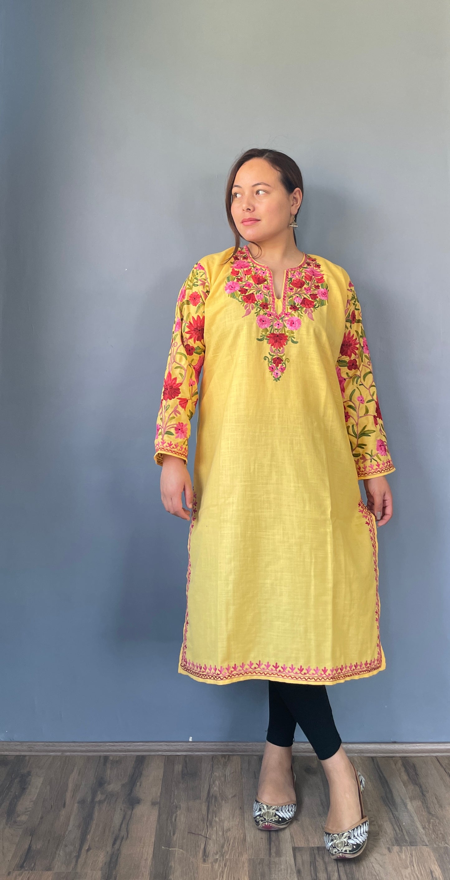 Sonzal Kurti | Daisy Yellow With Pink Embroidery