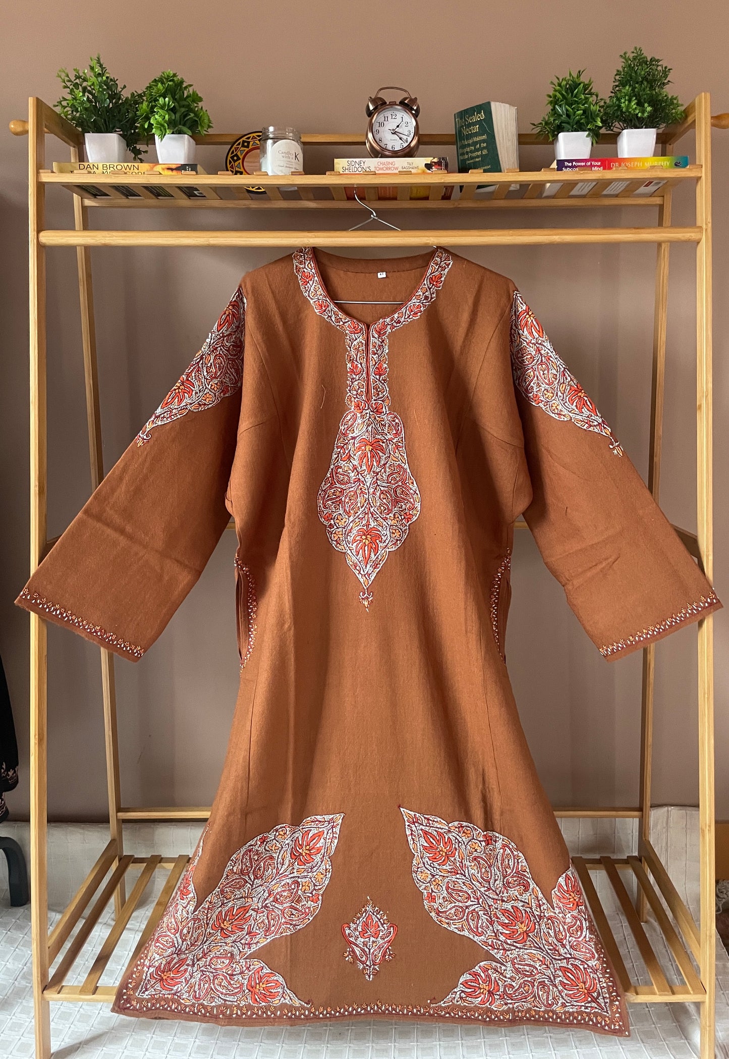 Sozni Embroidered Pheran | Neck & Border | Light Brown