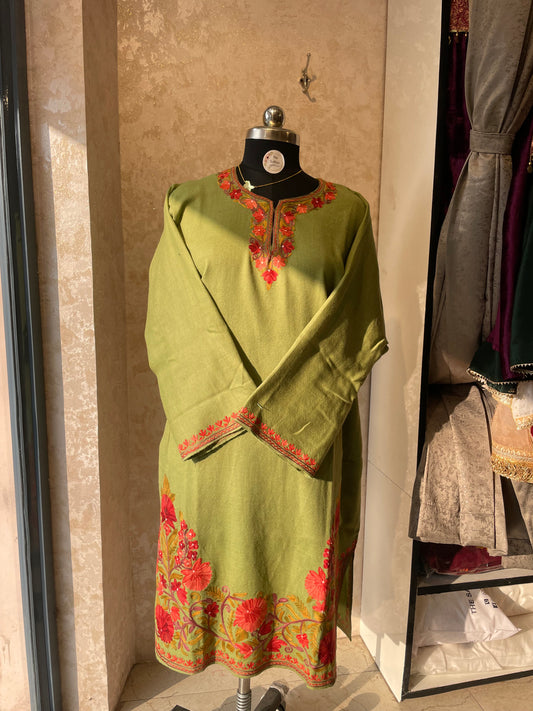 Aari Embroidered Pheran | Mint Green