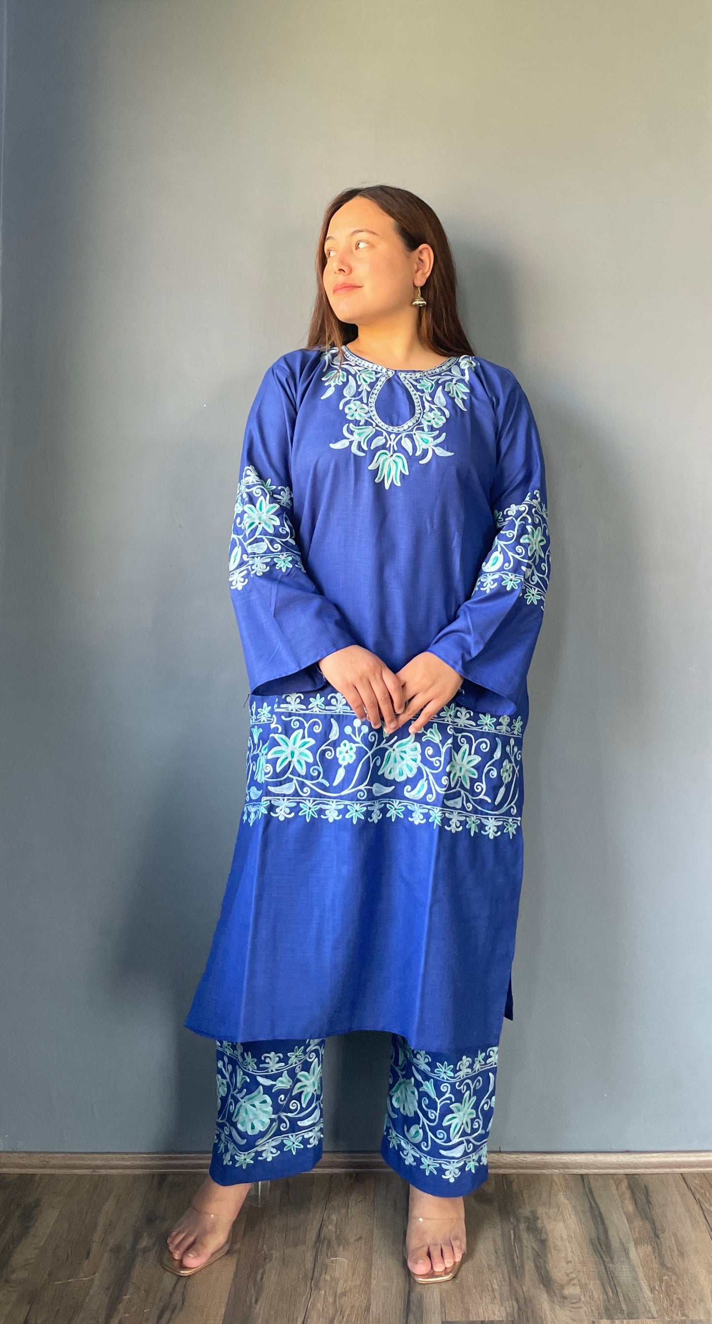 Coord | Blue | Blue And Green Aari Embroidered