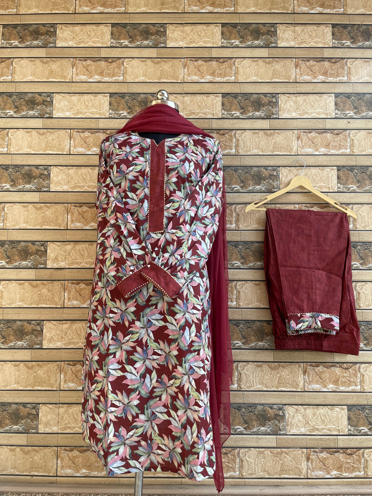 Floral Printed Coord Set | Maroon | Cuff Sleeves