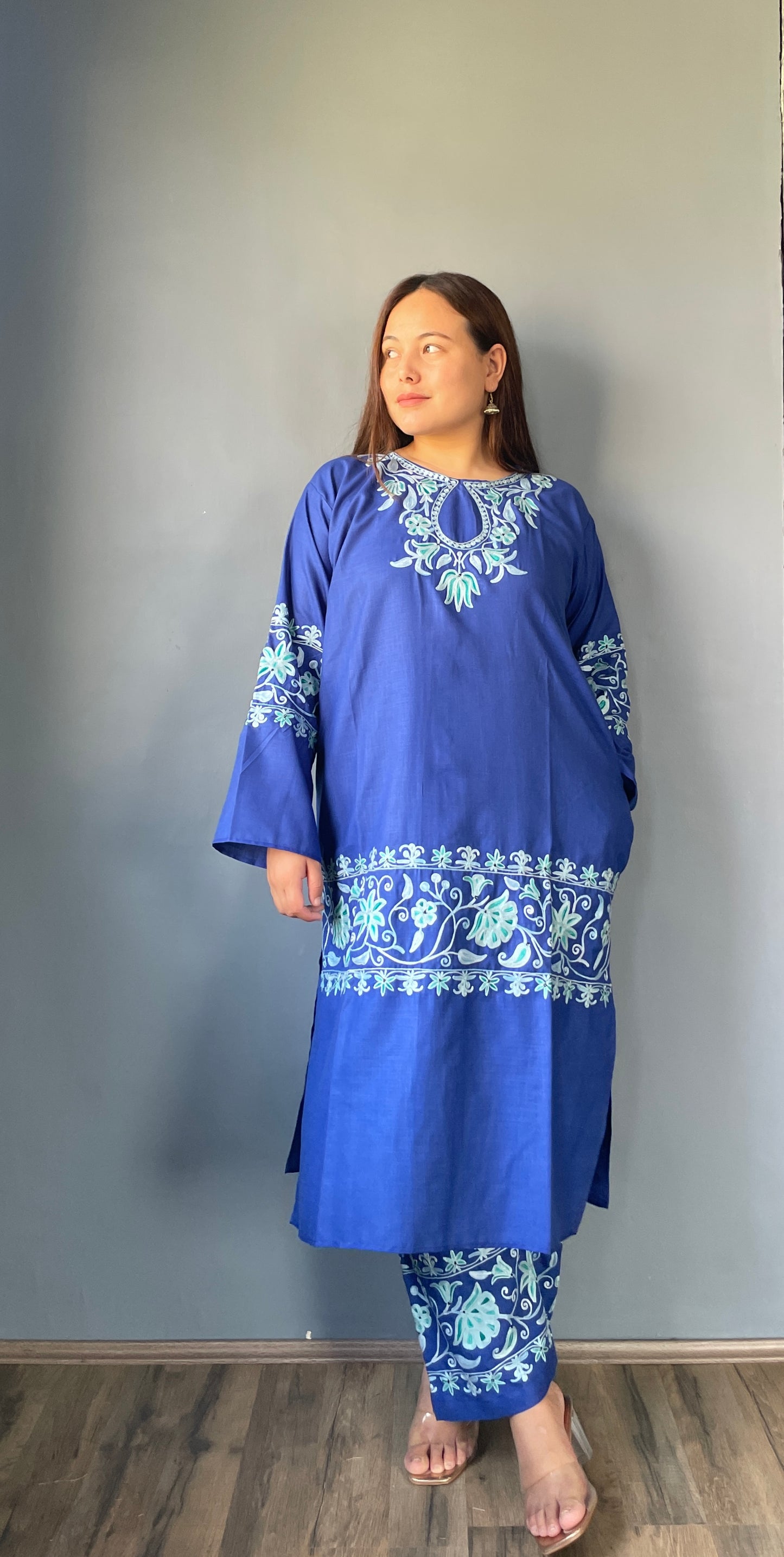 Coord | Blue | Blue And Green Aari Embroidered