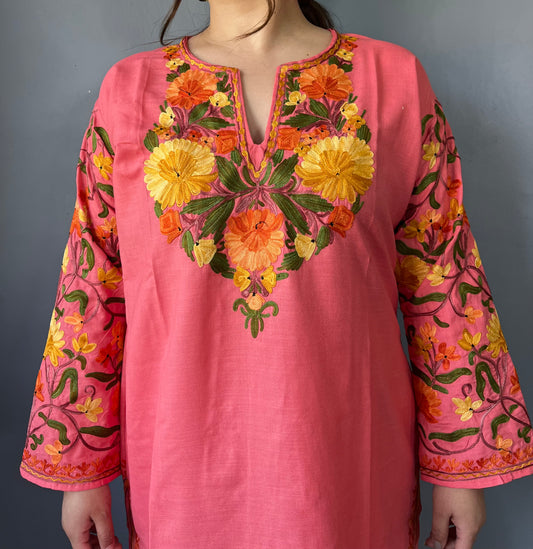 Sonzal Kurti | Light Pink With Yellow Embroidery