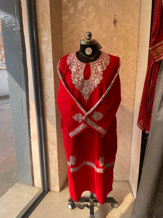 Tilla Embroidered Pheran | Blood Red