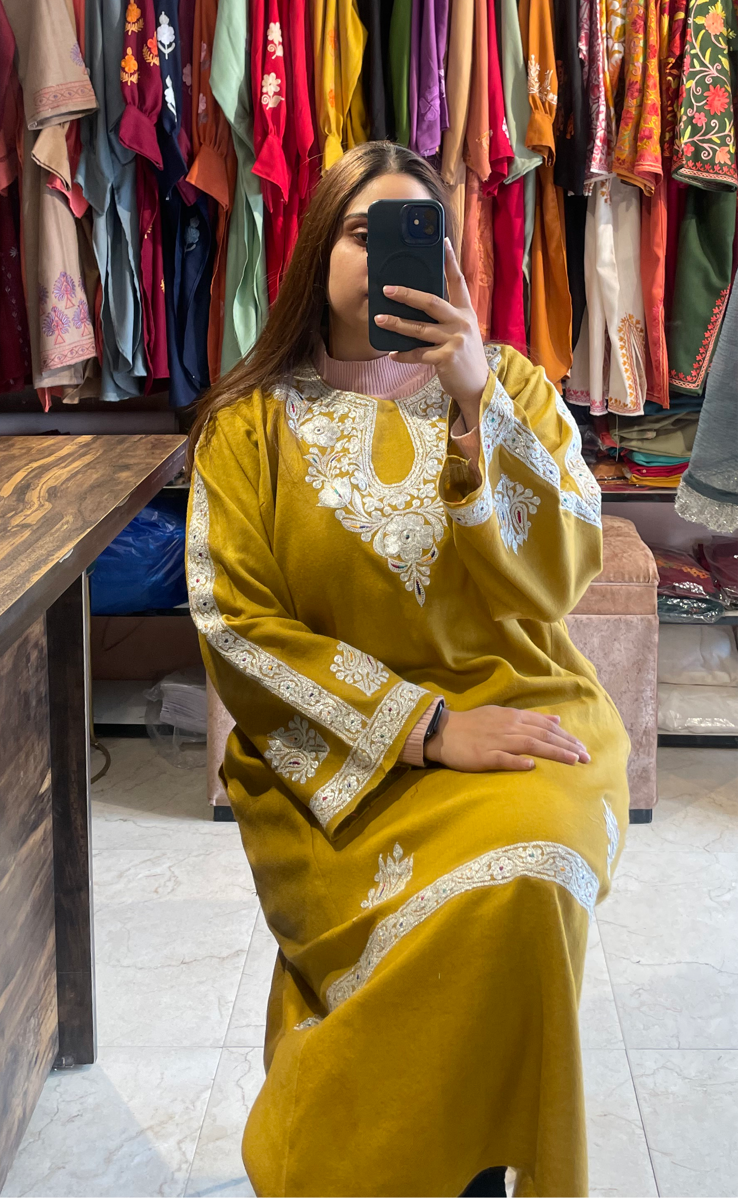 Tilla Embroidered Pheran | Mustard