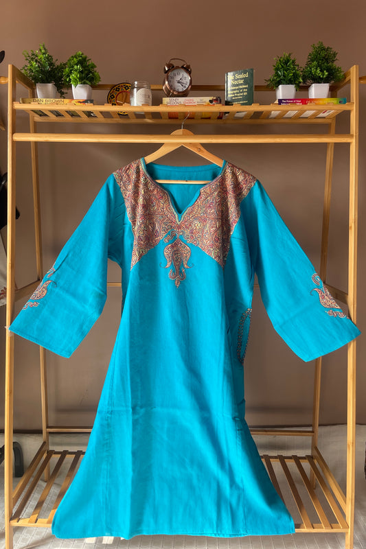 Sozni Embroidered Pheran | Neck & Sleeve | Sky Blue