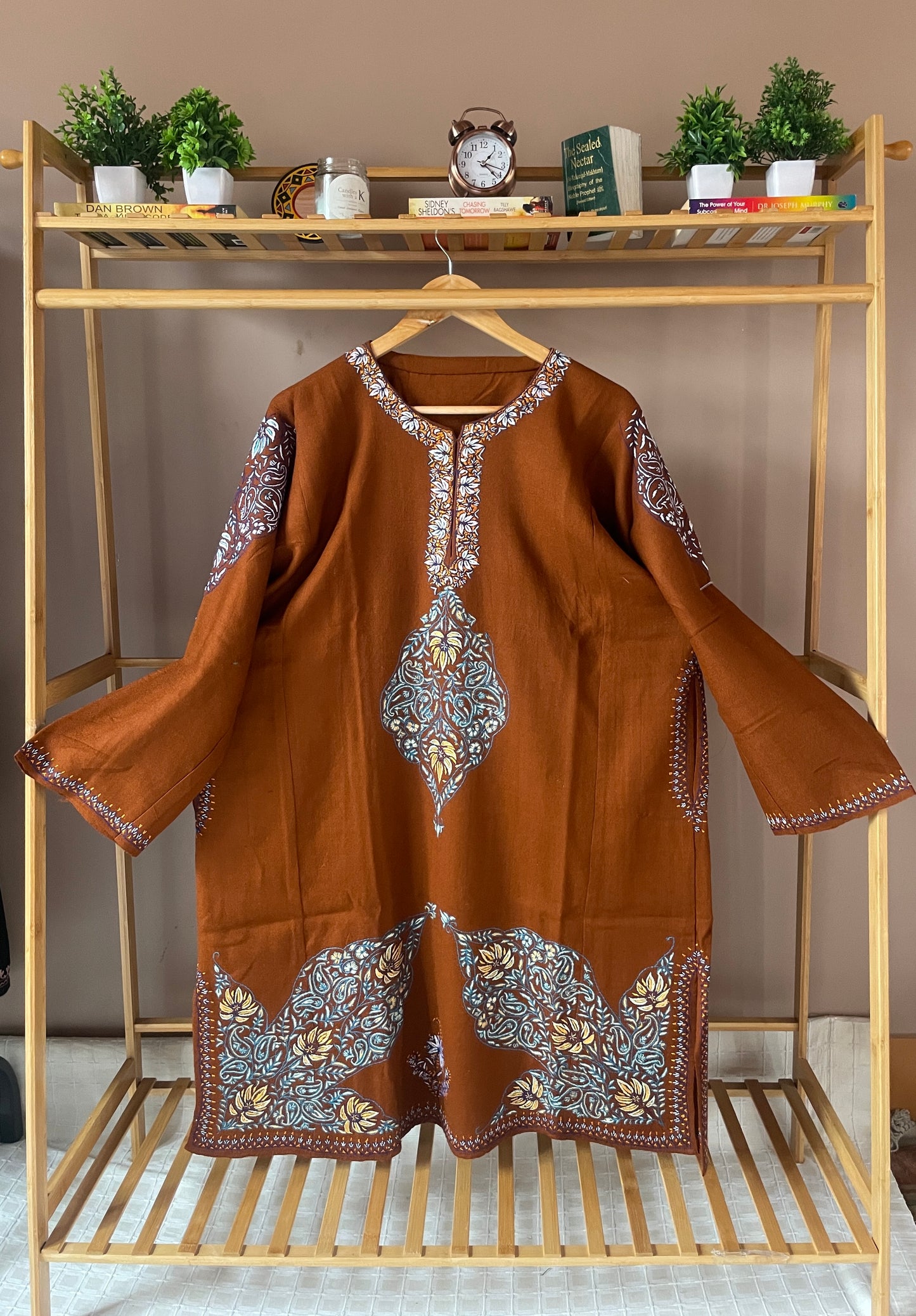 Sozni Embroidered Pheran | Neck & Border | Brown