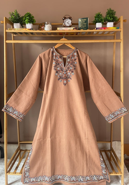 Sozni Embroidered Pheran | Floral | Beige