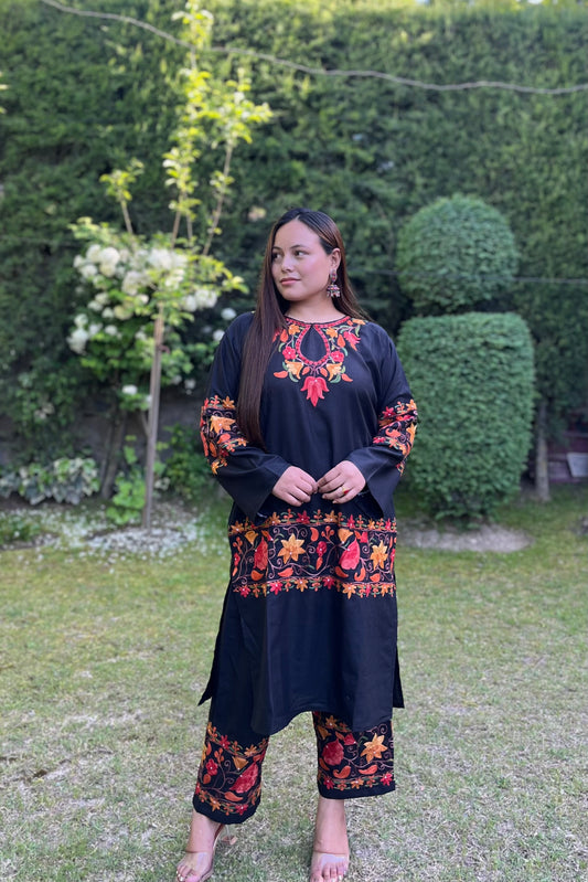 Coord | Black | Red & Golden Aari Embroidered