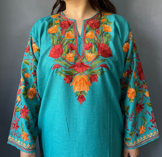 Sonzal Kurti | Sky Blue With Red Embroidery