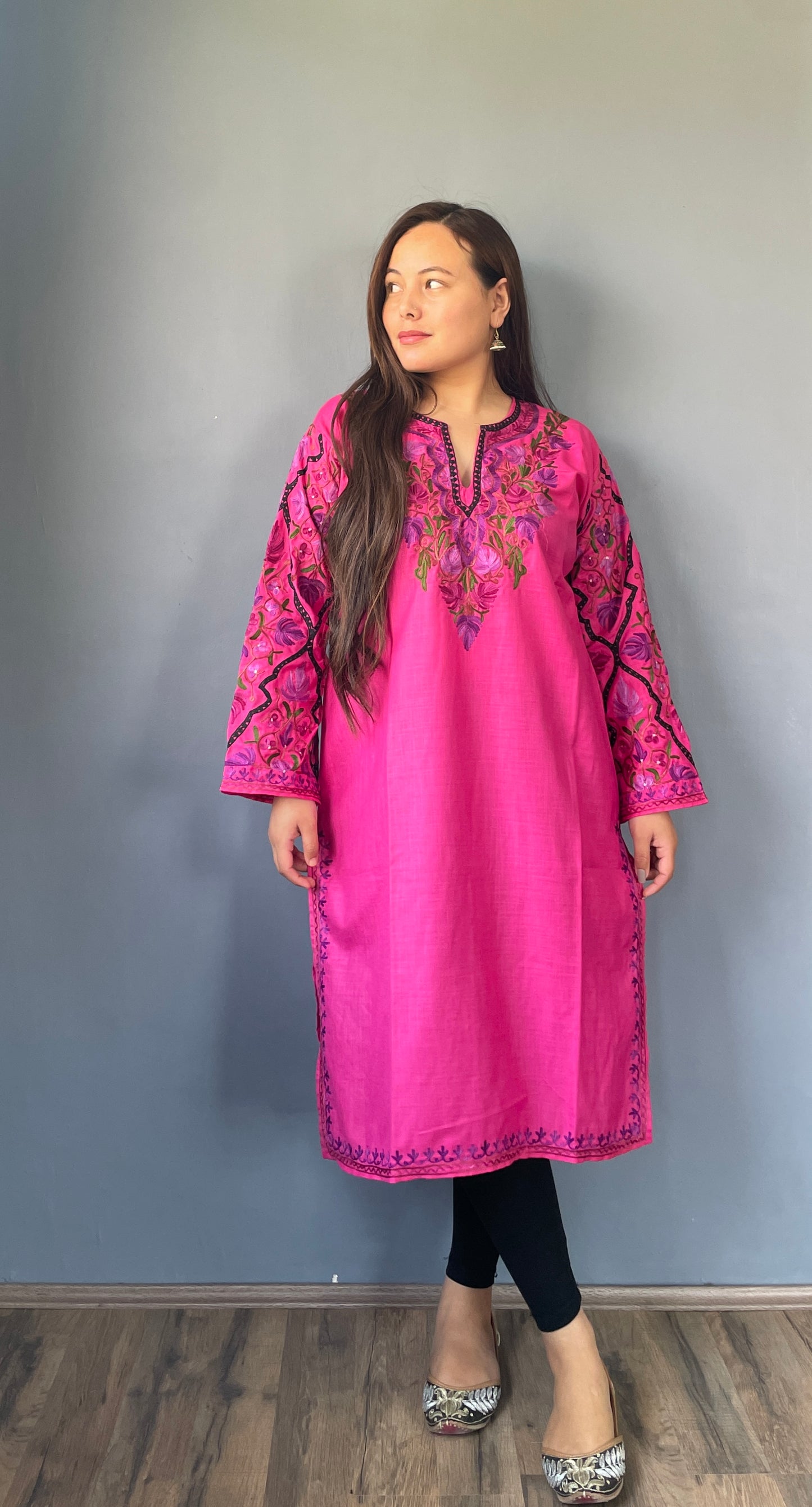 Sonzal Kurti | Bright Pink With Purple Embroidery