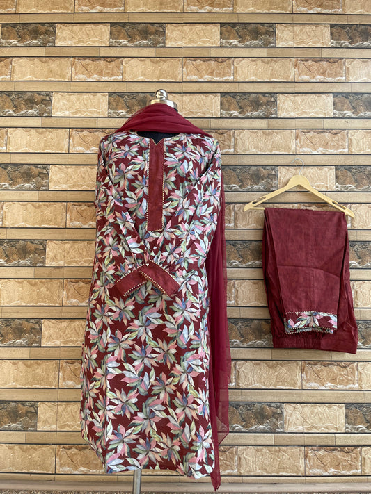 Floral Printed Coord Set | Maroon | Cuff Sleeves