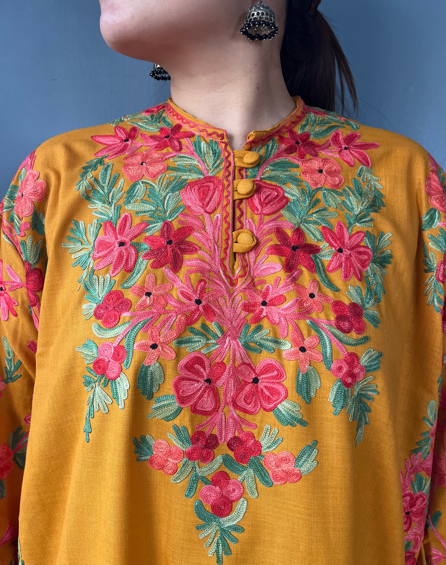 Bahaar Kurta Set | Mustard With Green Embroidery