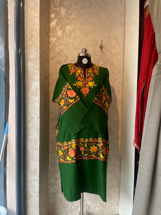 Aari Embroidered Pheran | Bottle Green