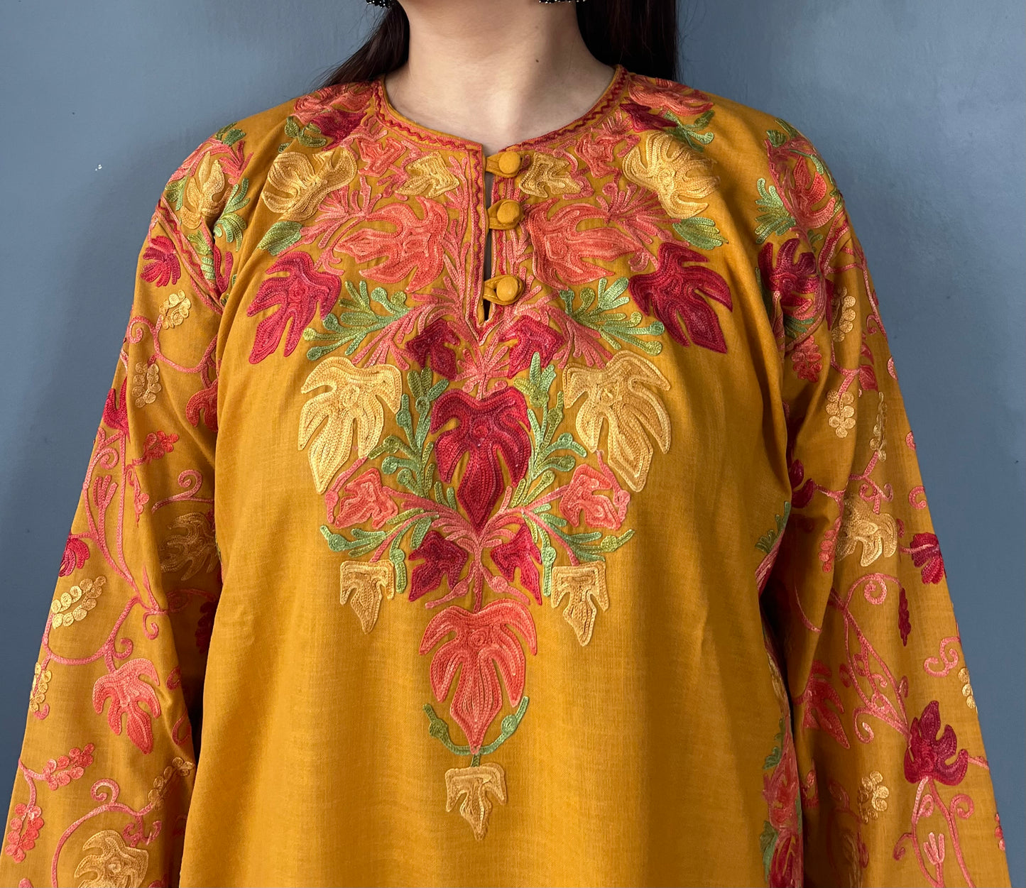 Bahaar Kurta Set | Mustard With Red Embroidery