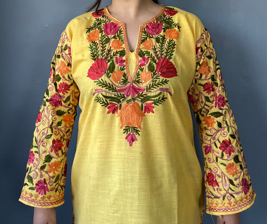 Sonzal Kurti | Daisy Yellow With Red Embroidery