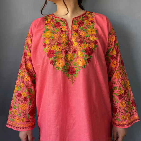 Sonzal Kurti | Light Pink With Green Embroidery