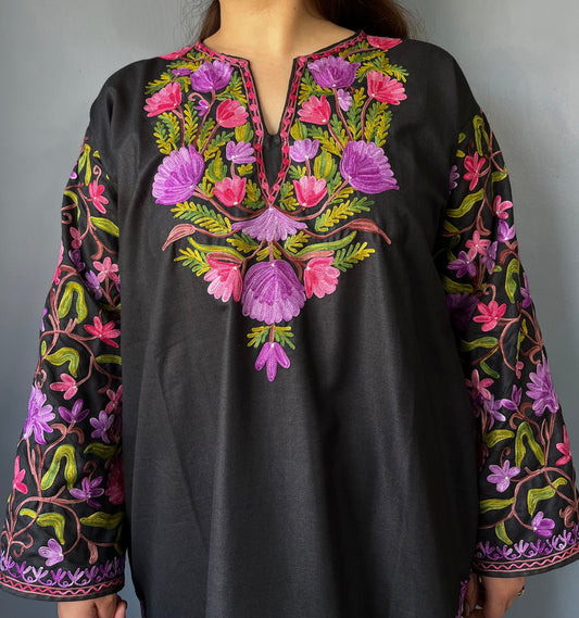 Sonzal Kurti | Black With Purple Embroidery