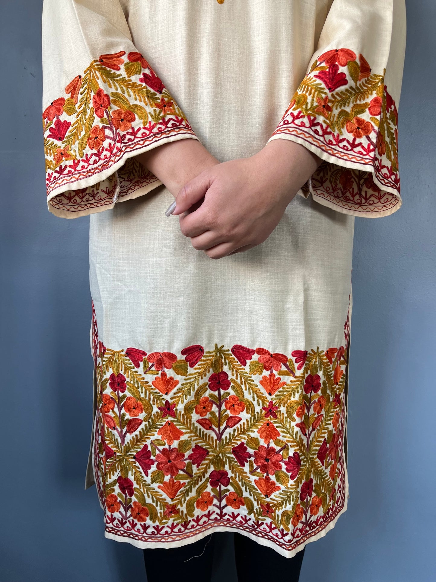 Sonzal Kurti | Off-White With Red And Green Embroidery