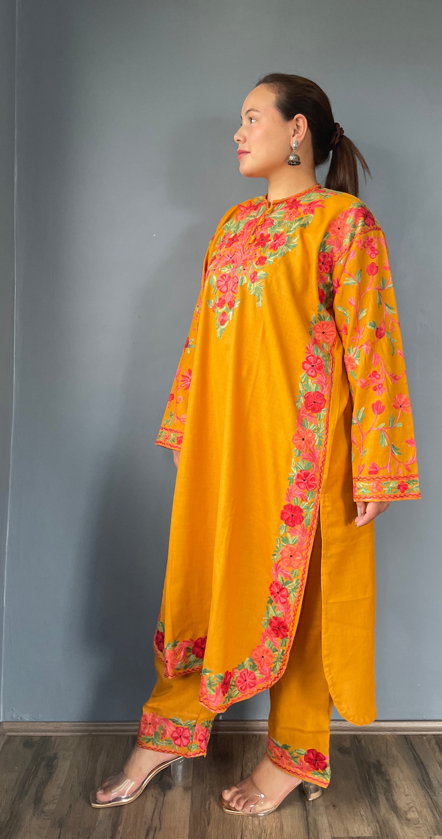 Bahaar Kurta Set | Mustard With Green Embroidery