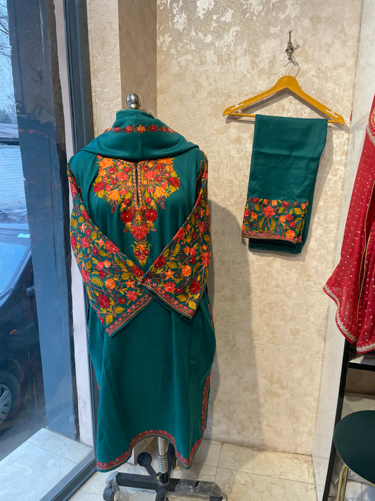 Aari Embroidered Pheran Suit  |Teal