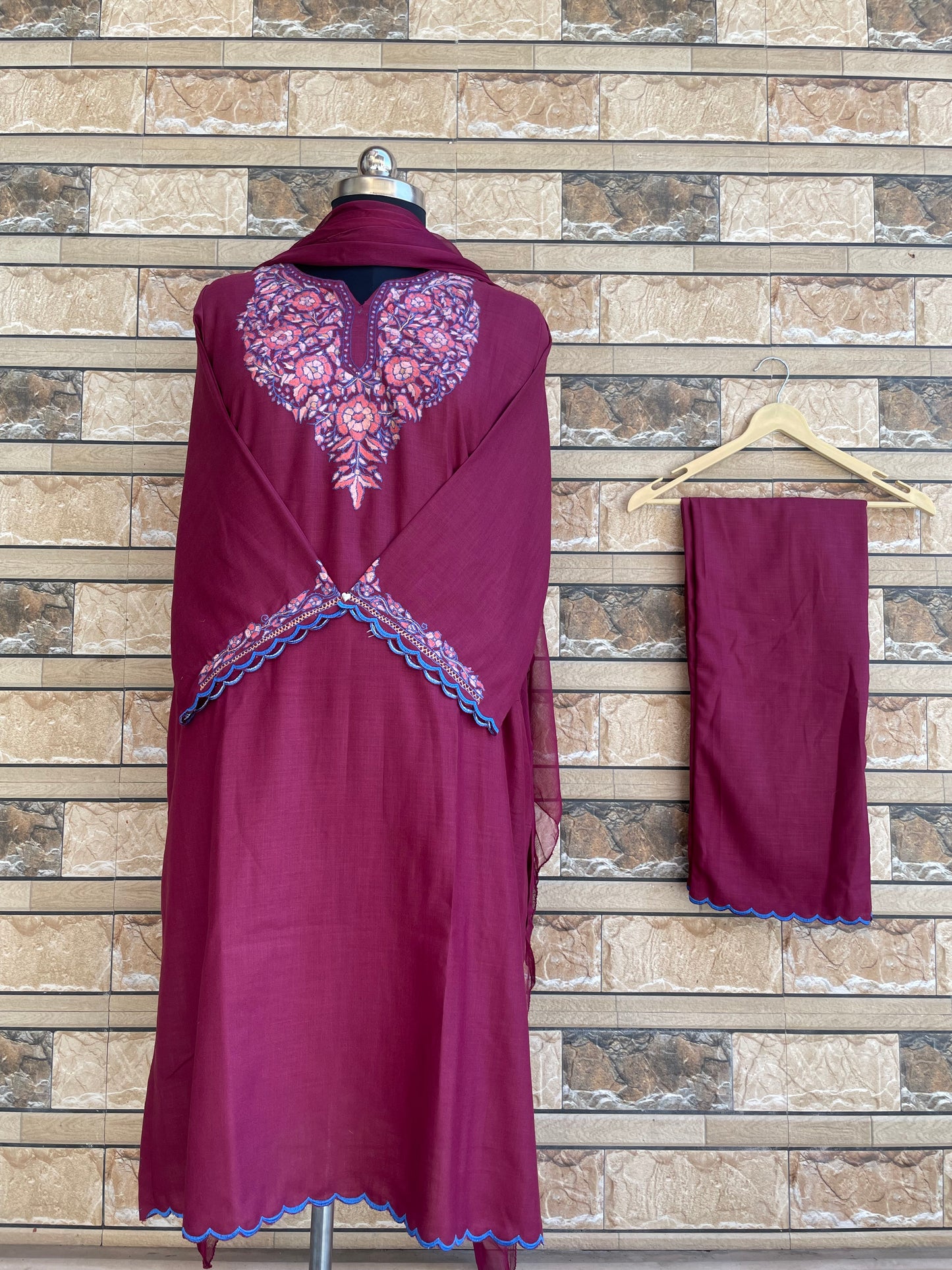 Sozni Suit | Magenta (Blue Embroidery)