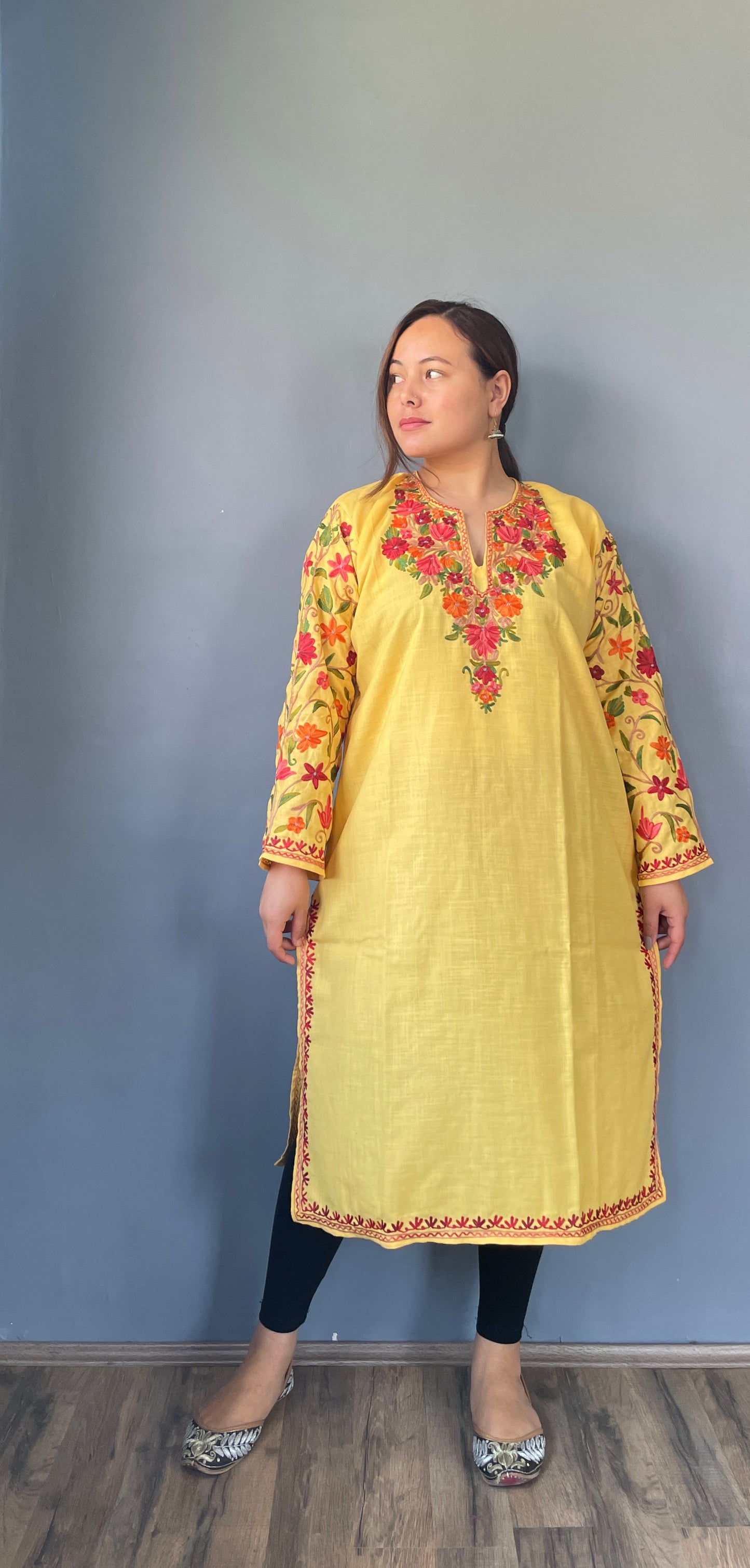 Sonzal Kurti | Daisy Yellow With Orange Embroidery