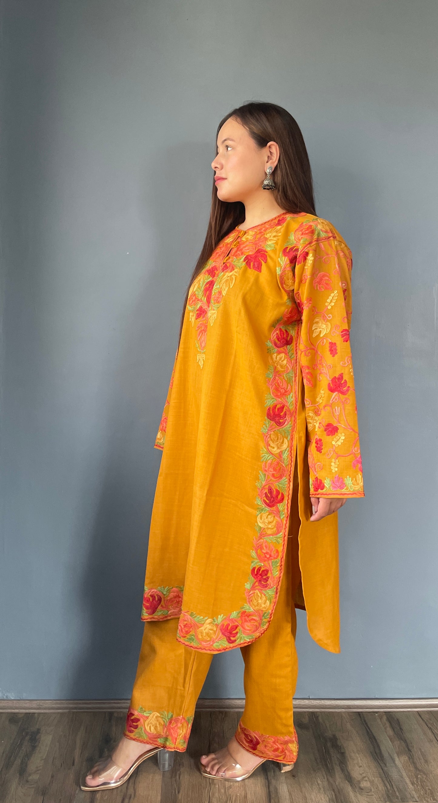 Bahaar Kurta Set | Mustard With Red Embroidery