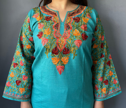 Sonzal Kurti | Sky Blue With Golden Embroidery