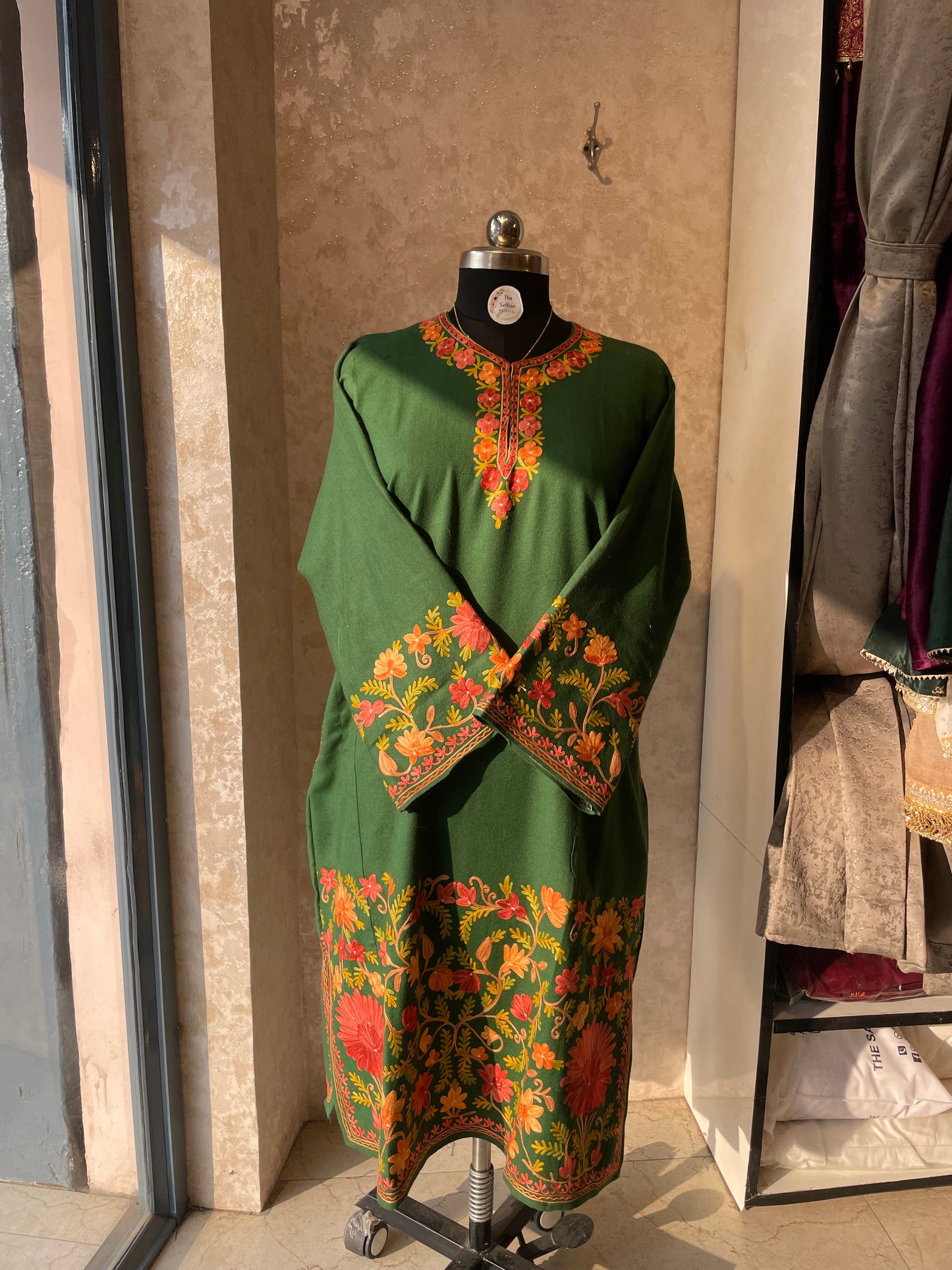 Aari Embroidered Pheran | Bottle Green